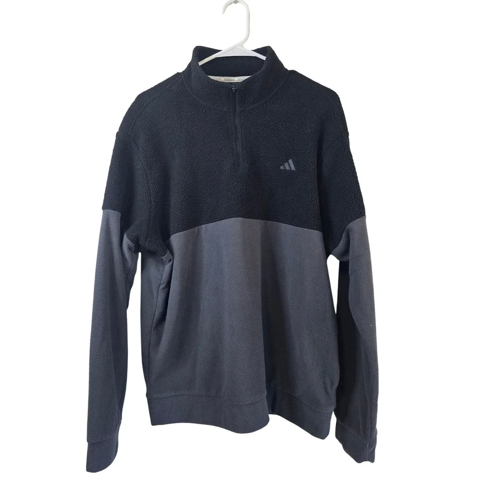 Adidas Mens Shearling 1/4 Zip Pullover Black Grey Fleece ADVR0949 Large NWT